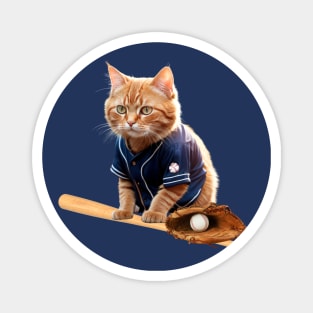 Funny Sporty Baseball Player Athlete Cat Magnet